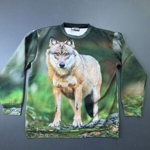 Beloved Sweatshirt Men's Large Green 3D Wolf Graphic All Over Print Pullover